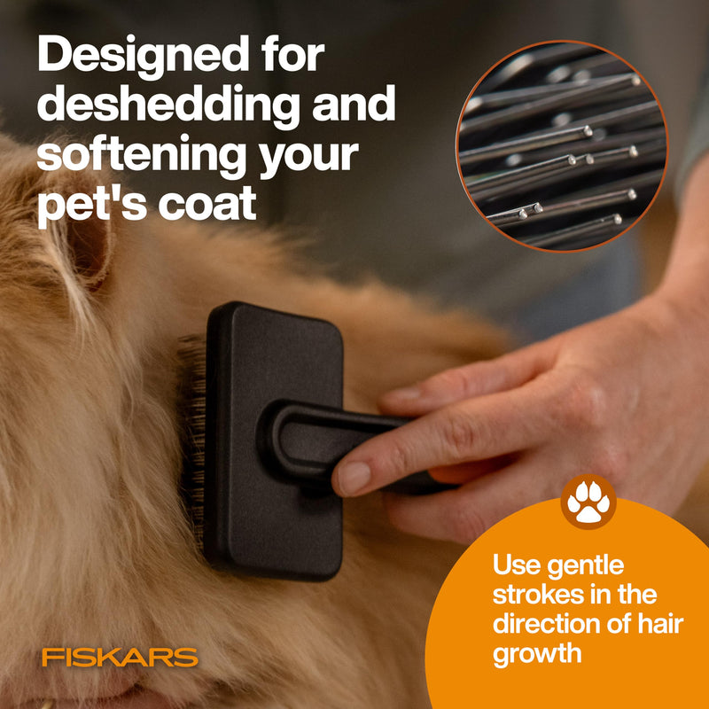Fiskars Pet, Cat and Dog Brush, Fine Bristles & SoftGrip Handle for Gentle Grooming and Deshedding, Cat and Dog Supplies, Orange/Black Slicker Brush - PawsPlanet Australia
