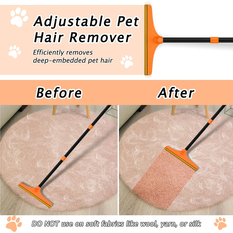 Carpet Rake for Pet Hair Removal - Reusable Pet Hair Remover, 60” Adjustable Long Handle Cat Dog Carpet Rake Scraper, Dog Hair Rake Brush for Rugs, Mats, Couch 60” Orange - PawsPlanet Australia