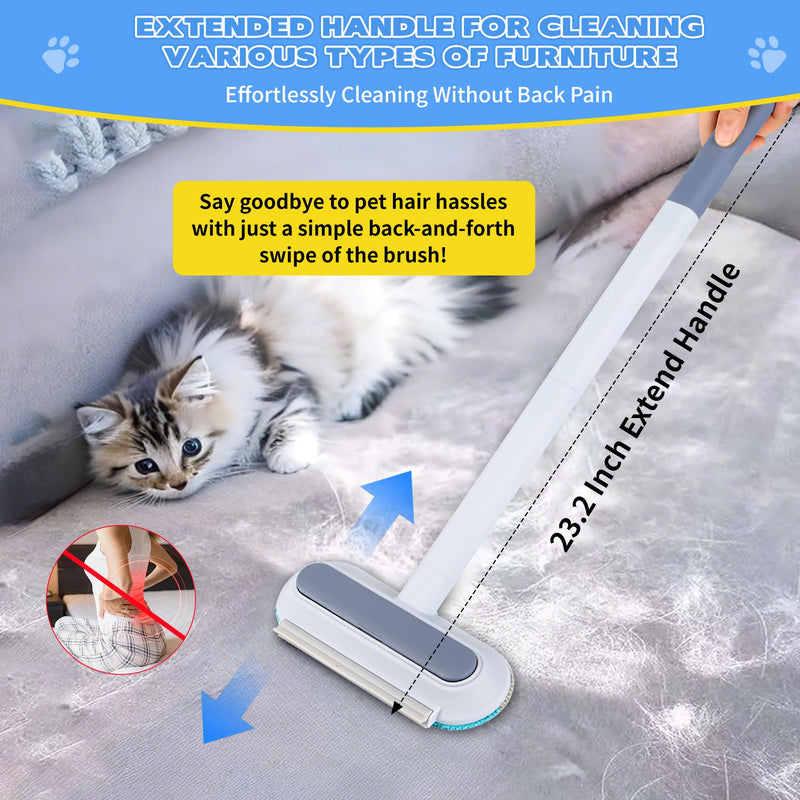 Pet Hair Remover for Furniture – 23.2Inch Reusable Dog & Cat Hair Removal Brush, Washable Lint Cleaner with Long Handle, 4-in-1 Pet Hair Remover for Couch, Carpet, Clothes & Bedding - PawsPlanet Australia