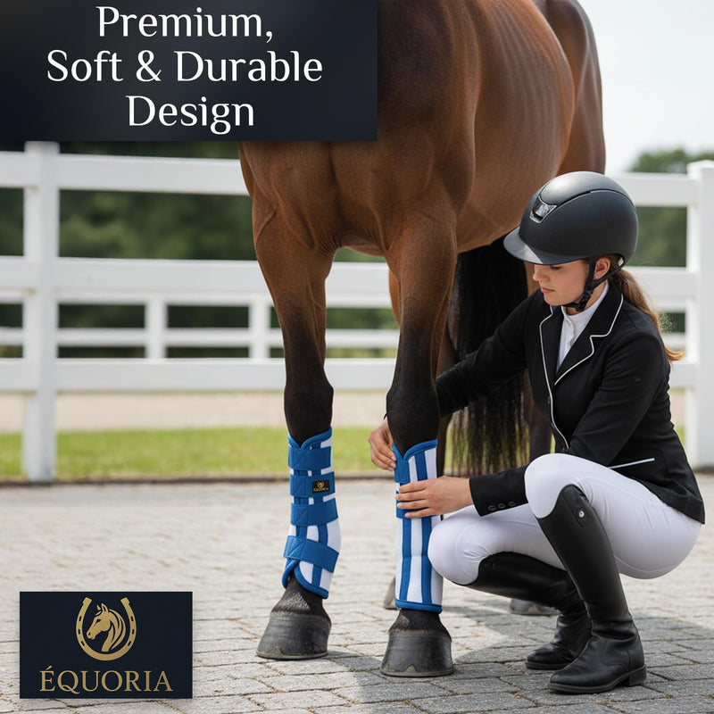 Premium Fly Boots for Horses (4 Pieces) –Durable and Comfortable Fly Leg Wraps for Big Horses – Protective Outer Mesh Design – Elegant and Breathable Set of 4 Horse Fly Boots BLUE - PawsPlanet Australia
