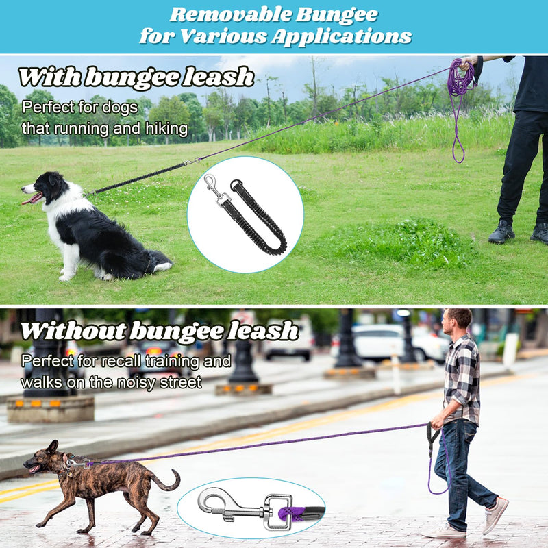 NTR Long Lead, Dog Training Lead with Upgrade Swivel Lockable Hook & Ergonomic Padded Handle, Reflective Bungee Cute Dog Leash, Purple, 10ft*3/8'' 10ft*3/8"