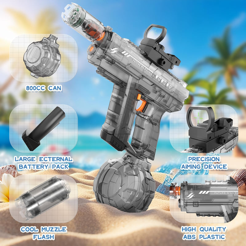 Electric Water Gun for Adults Kids Ages 4-8 8-12 with Muzzle Flash, Automatic Squirt Gun Water Pistol, up to 32 FT, Large Capacity 800CC, Summer Outdoor Beach Pool Party Toy Gift, Gray