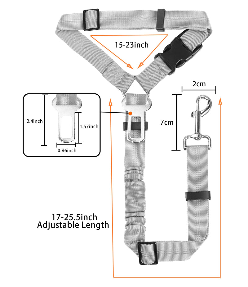 YAOHDAO Dog Seat Belt Harness for Car, Restraint Adjustable with Elastic Bungee Buffer Headrest for Vehicle, 360° Swivel Carabiner Nylon Pet Safety Seat Belts Heavy Duty Car Harness for Dogs (Grey) Grey - PawsPlanet Australia
