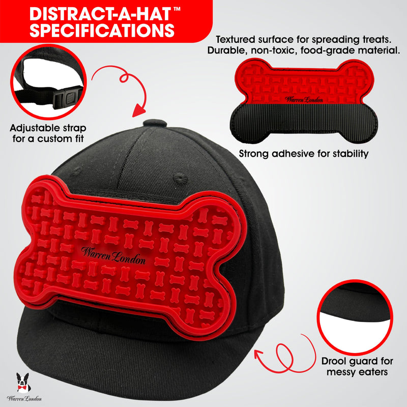 Distract-A-Hat ™ by Warren London - Dog Grooming Distraction Lick Hat for Nail Clipping and Grooming – Adjustable Fit with Adhesive Dog Lick Pad, Spreader & Cleaning Brush Included One Size Fits All - PawsPlanet Australia