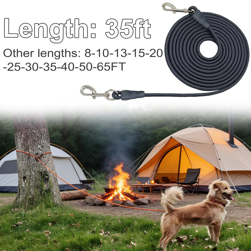 35FT Tie Out Rope Dog Leash, Long Tether 8-10-13-15-20-25-30-40-50-65 FT Heavy Duty Nylon Check Cord for Medium Large Dogs Outdoor Playing Camping Backyard (Black, 3/8") 3/8" x 35ft black - PawsPlanet Australia