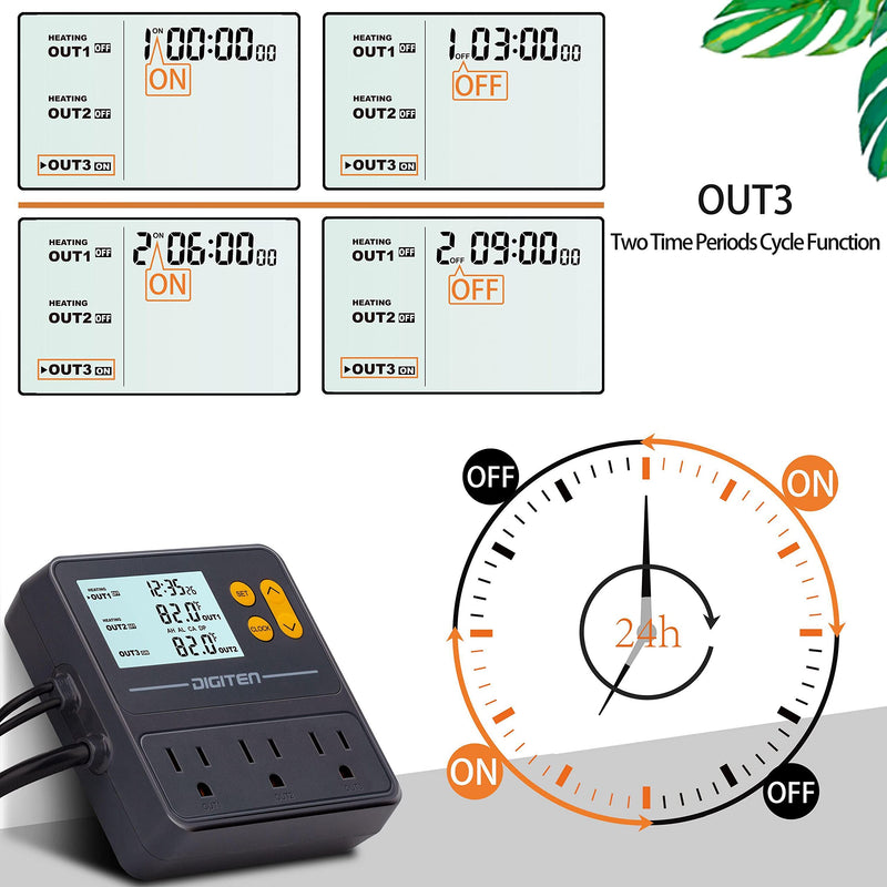 DIGITEN Reptile Temperature Controller with Timer Day-Night,3-Stage Outlet Thermostat Cooling Heating Mode Temperature Controlled for Ball Pythons,Mushroom,Fermentation,Bearded Dragon - PawsPlanet Australia
