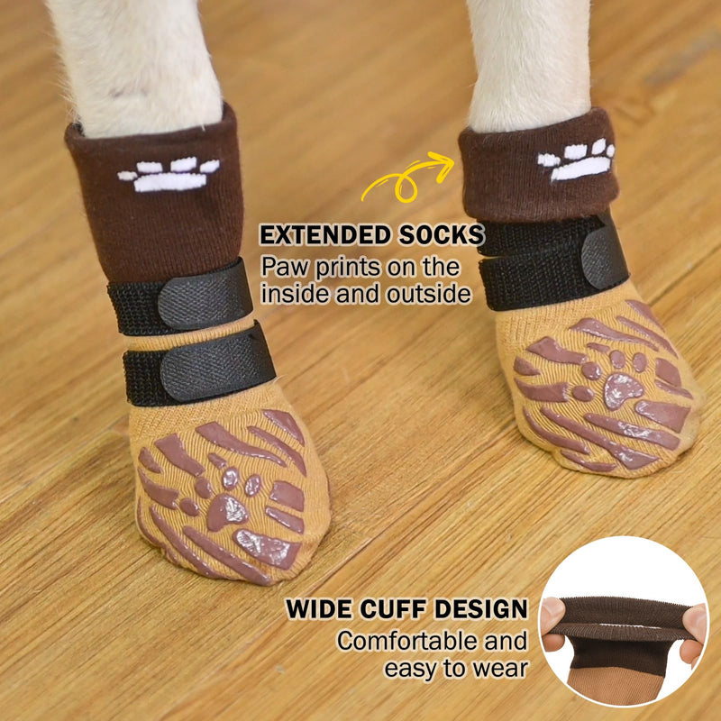 SCENEREAL Dog Socks to Prevent Licking Paws for Hot/Cold Pavement, Dog Boots & Paw Protectors for Small Medium Large Dogs, Senior Dog Grippy Socks Booties for Hardwood Floors Winter Outdoor, Khaki L L(Pack of 4) - PawsPlanet Australia