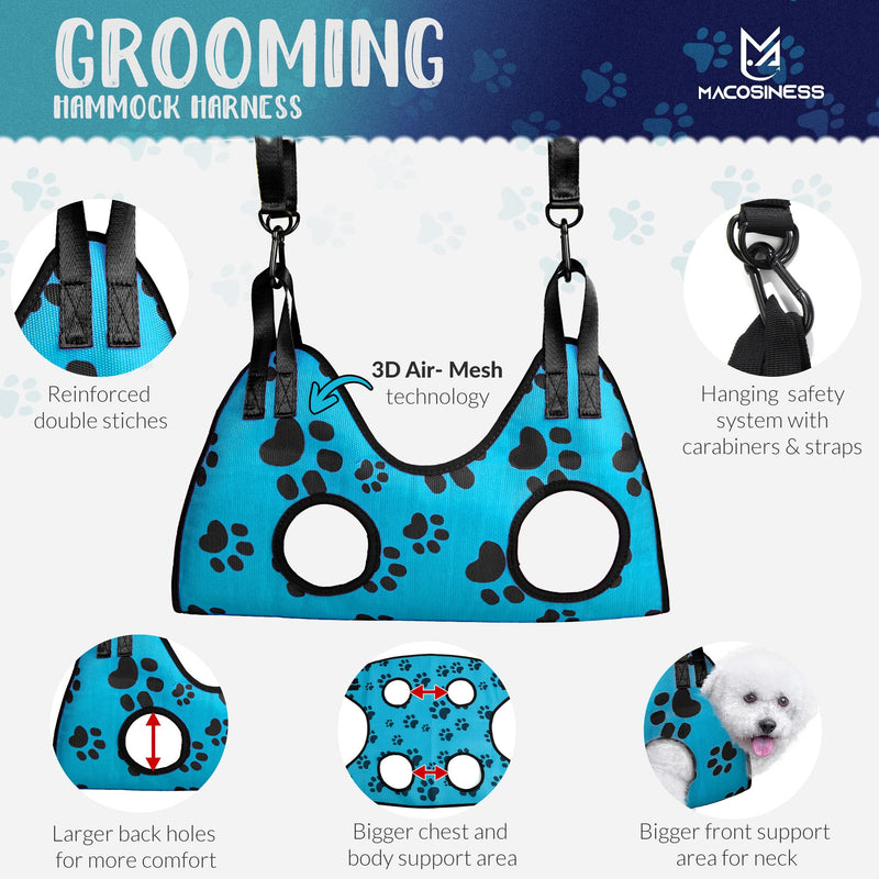 Dog Grooming Hammock - Dog Grooming Hammock Harness for Cats Dogs - Pet Grooming Hammock - Dog Nail Clipper - Dog Hammock - Dog Nail Trimmers - Dog Sling - Dog Sedation for Nail Trimming - Dog Nail S BASIC SET - Aqua with black paws - PawsPlanet Australia