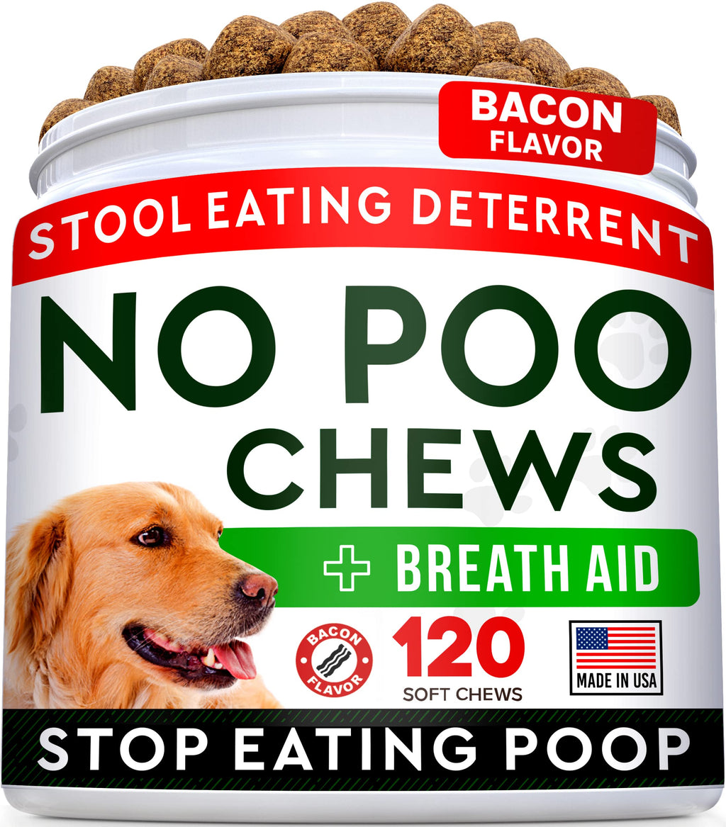 STRELLALAB No Poo Treats for Dogs - Coprophagia Stool Eating Deterrent - Digestive Enzymes - Gut Health & Immune Support - Stop Eating Poop - Bacon Flavor 120 Chews NO POO CHEWS 120Ct No Poo Chews