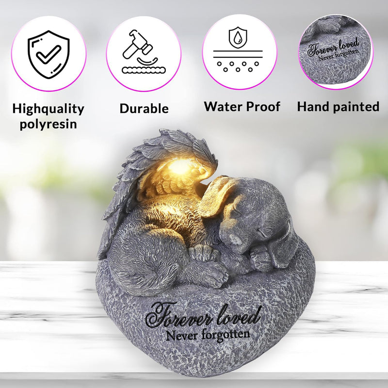 Pet Memorial Gifts for Dogs,Hand-Sculpted Resin Pet Loss Sympathy Gift with LED Light, Pet Angel Sleeping Dog Memorial Stone Statue Pet Headstone Grave Markes for Loss Dog Sympathy Gift - PawsPlanet Australia
