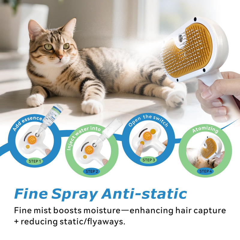 4-in-1 Pet Steam Brush for Dog & cat brush for shedding，Spray Hair Removal Comb with Waterless Shampoo–Self-Cleaning Pet Grooming Tool for Shedding, Anti-Static & Skin-Friendly Design Yellow - white - PawsPlanet Australia