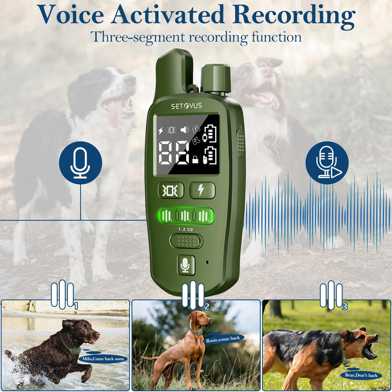 Dog Shock Collar for 2 Dogs, 4500FT Dog Training Collar Rechargeable Electric Collar with Recording & Calling & Vibration & Shock for All Breeds (Green) Green - PawsPlanet Australia