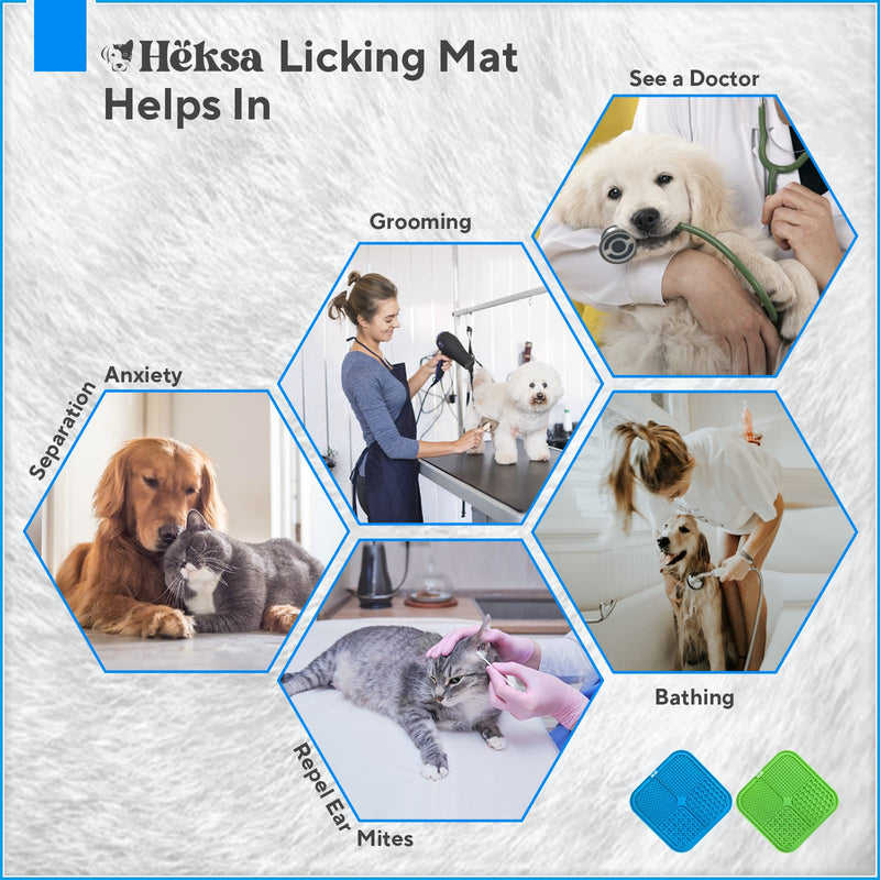 Heksa Lick Mat for Dogs & Cats 2-Pack Slow Feeder & Non-Slip Lick Mats with Spatula for Anxiety Relief. Food-Grade, Dishwasher, Freezer & Oven Safe Dog Lick Mat - PawsPlanet Australia
