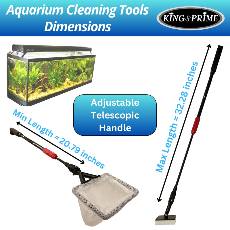 Aquarium Cleaning Tools Set 6-in-1 with Fish Tank Clean Kit Adjustable Long Telescopic Handle Rod, Sponge Brush, Fishing Net and Algae Scraper Scrubber Blade (Standard) Standard - PawsPlanet Australia