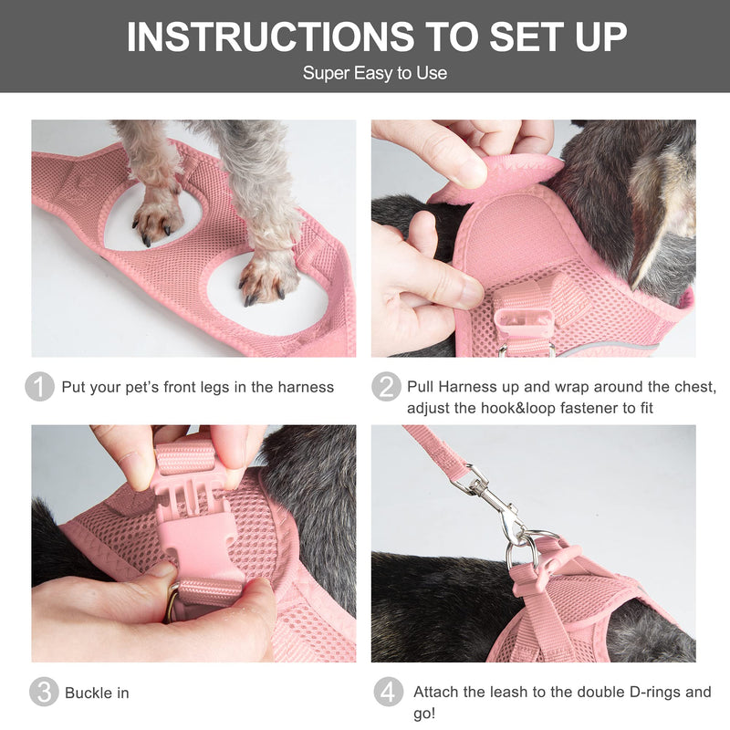 Fida Comfy Dog Harness with Leash, Soft Puppy Vest Escape Proof, Breathable Lightweight Soft Mesh, Adjustable Reflective Step-in Harness for Small Dogs Walking (S, Pink) S (Neck:12.6"-13.8"; Girth:16.1"-17.7") - PawsPlanet Australia