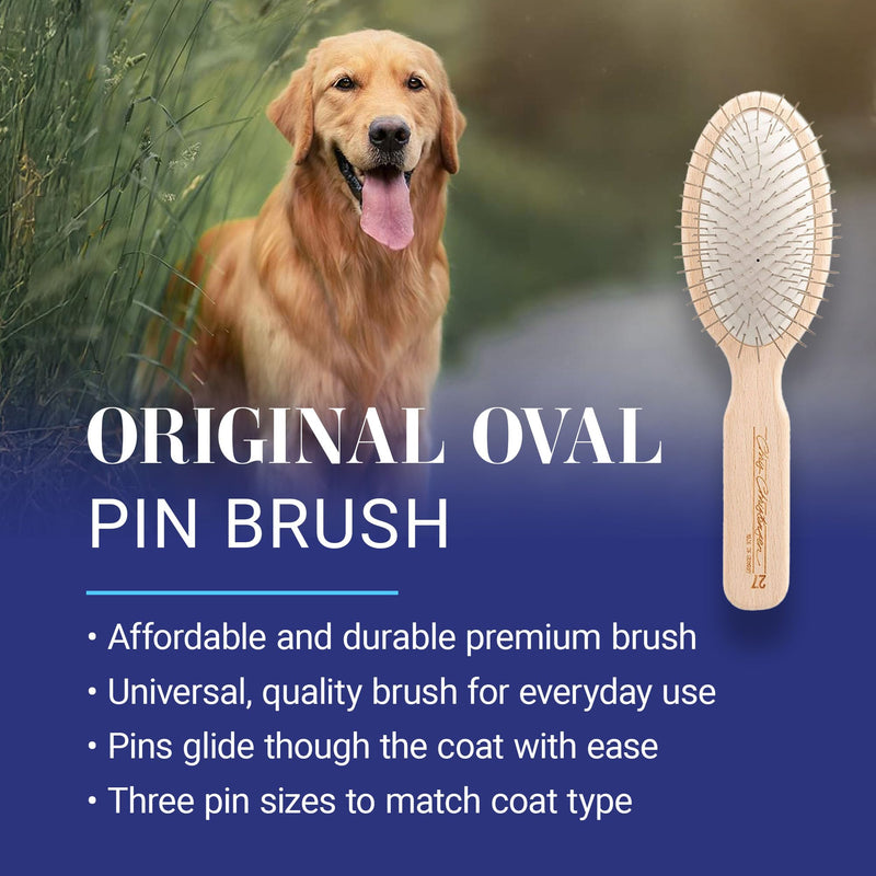 Chris Christensen Dog Brush, 27 mm Oval Pin Brush, Original Series, Groom Like a Professional, Stainless Steel Pins, Lightweight Beech Wood Body, Ground and Polished Tips Brown - PawsPlanet Australia