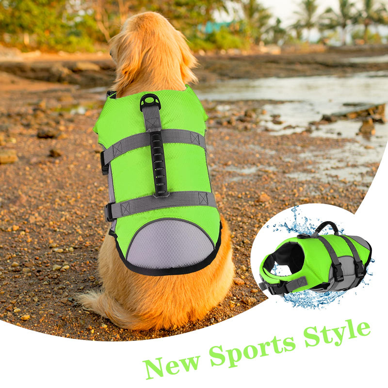 Mklhgty Dog Life Jacket, Reflective Adjustable Dog Life Vest with Rescue Handle for Swimming and Boating, Ripstop Pet Safety Life Preserver for Small, Medium and Large Dogs Green X-Small - PawsPlanet Australia