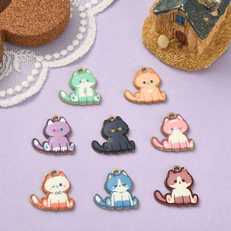 KitBeads 16pcs 8 Styles Kitten Charms Cartoon Animal Pet Charms Flower Printed Mini Cat Charms for Jewelry Making Bracelets Bulk Mini Kittened-16pcs-8 Styles - PawsPlanet Australia