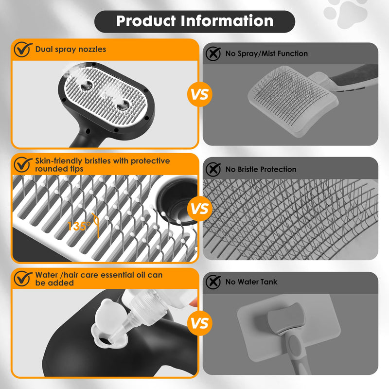 Cat Steam Brush for Grooming and Shedding for Long and Short Hair Pets Deshedding and Hair Removal tool for Dogs & Cats Self Cleaning 4 in 1 Massaging Pet Spray Spritz Defur Comb Black - PawsPlanet Australia