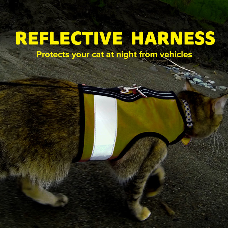 Kitty Holster Reflective Cat Harness – High-Visibility Cat Harness for Travel, Day and Night Walking - Soft Cotton Cat Accessories, Breathable, Secure & Washable, Made in USA - Sunshine Yellow, S to M Small/Medium - PawsPlanet Australia