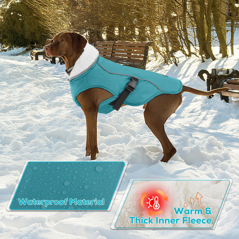 EMUST Dog Coat Winter, Waterproof Pet Snow Jacket for Winter, Adjustable Small/Medium/Large Dog Coat, Turquoise, L Large