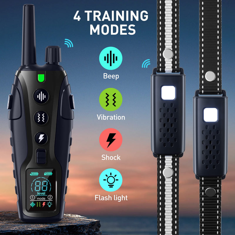 Dog Shock Collar 2 Dogs(15-150lbs) with Flashing Light for Night Walks,4000FT Dog Training Collar Adjustable Pitch Beep(1-8), Vibration(1-16), Safe Shock(1-99), and Keypad Lock, Shock Collar for Dogs 2 Pack Black - PawsPlanet Australia