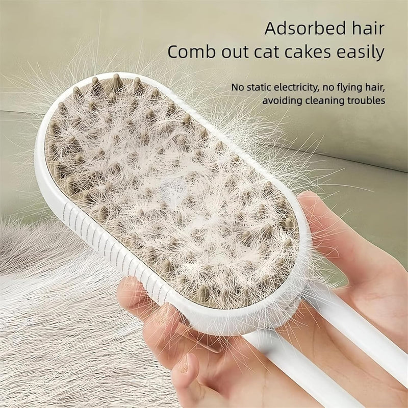 Cloud Care Cat Brush, 2024 Best Cat Steam Brush,Defur Comb for Cats,3-in-1 Self-Cleaning Cat Brush with 360° Rotating Arm, Detachable Silicone Bristle Head(Brown) Brown - PawsPlanet Australia