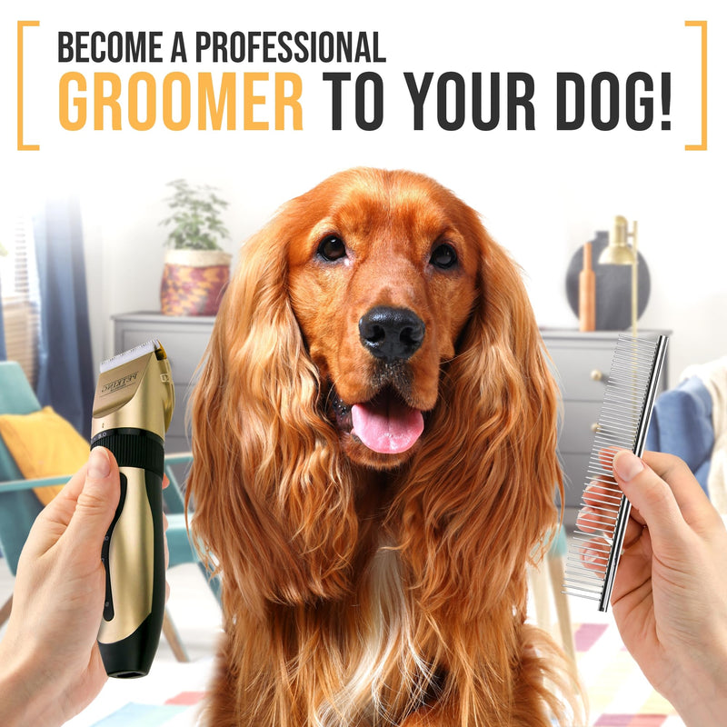 PetKing Premium Dog Clippers Dog Grooming Kit Grooming Clippers Professional for Thick Hair Coats Pet Clippers Kit for Dogs Cats Pets Cordless Silent Dogs Hair Trimmer Clipper Shaver Set Low Noise Gold
