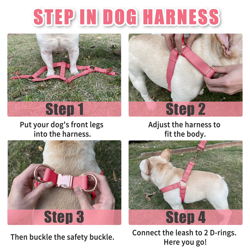 Soft Leather No Pull Dog Harness - Adjustable Step in Dog Harness with Rose Gold Heavy Duty Metal Buckle, Freedom Nylon Dog Halter Vests for Small Medium Large Dogs Easy Walking Training M, Dark Pink M (Neck&Chest Girth 20"-26"x Width 1") - PawsPlanet Australia
