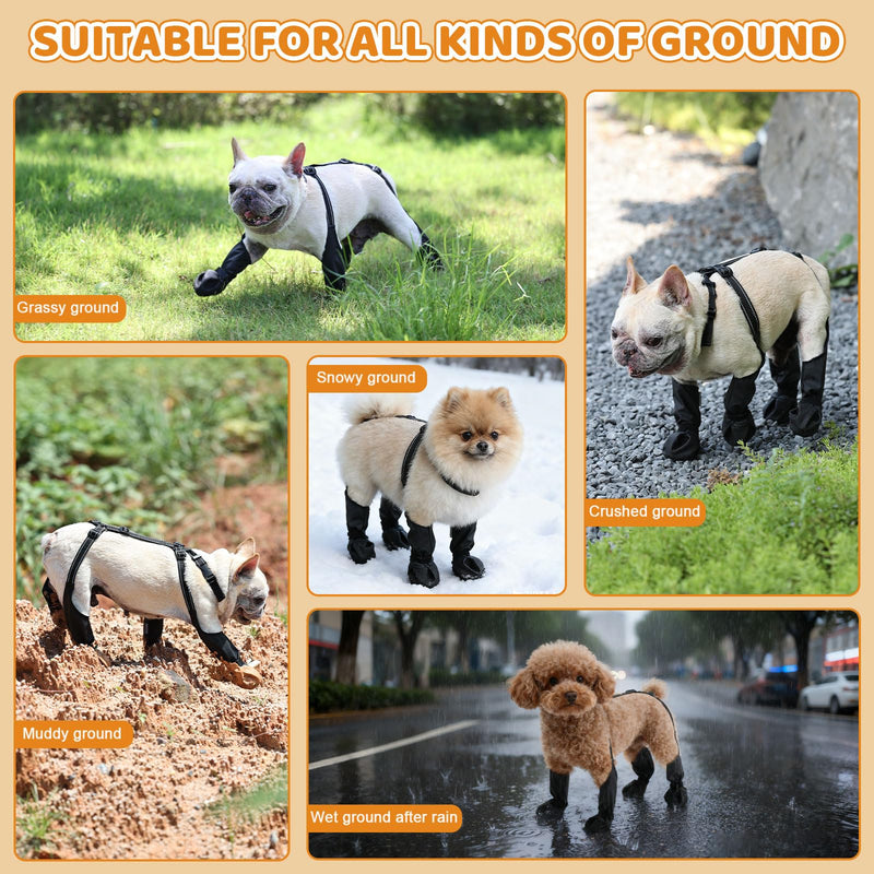BECEMURU Dog Rain Boots for Small Dogs, Dog Shoes for Hot Pavement, Waterproof Anti-Slip Paw Protector with Adjustable Strap, Keep Paws Clean & Dry During Summer Rain, Perfect for Outdoor Walking(S) S-Paw Width：＜2.4"