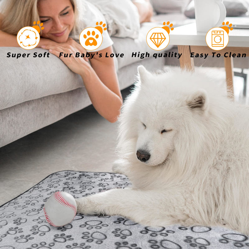 Fleece Dog Blanket for Medium Large Dogs - Washable, Cute Paw Print Pet Puppy Cat Blanket Gray(pack of 3) 32x40Inch - PawsPlanet Australia