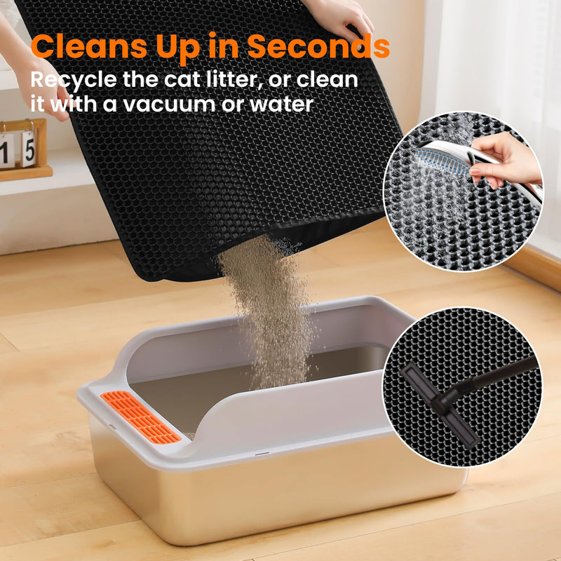 Cat Litter Mat, 24x18 Inches Large Double Layer Honeycomb Cat Litter Trapping Mat, Non Slip Waterproof Urine Proof Cat Litter Box Mat for Floor, Kitty Litter Rug, Cat Supplies, Black - PawsPlanet Australia