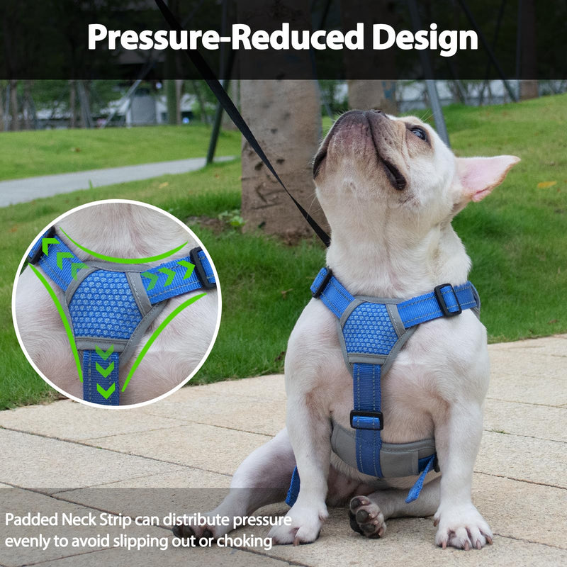 Huntboo Escape Proof Dog Harness, Escape Artist Harness, Reflective Dog Harness with Handle, Durable,Adjustable Vest for Small Medium Large Dogs Walking, Training, and Running Gear(Sea Blue,S) Small(Pack of 1) Sea Blue - PawsPlanet Australia