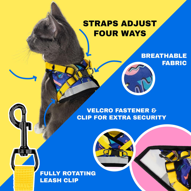 Travel Cat Harness and Leash Set - Adjustable Fit Harness and Reflective Strap - Comfort Walking Vest for Kitten for Outdoor Walking, Hiking (Medium, 90s Cat) Medium - PawsPlanet Australia