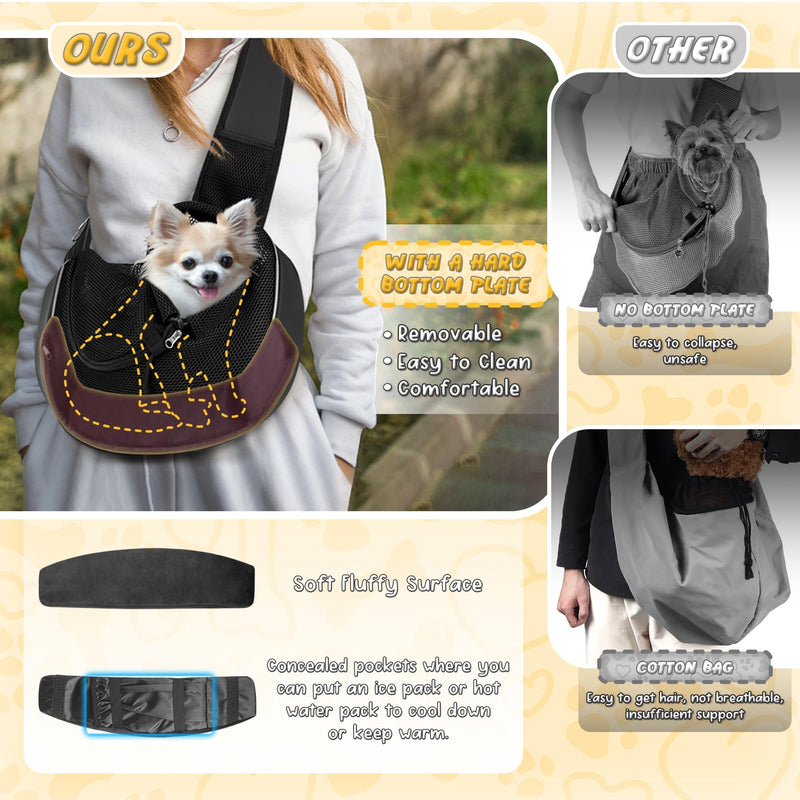 Detachable Hard Bottom Dog Sling for Small Dogs & Cats Up to 10 lbs- Upgraded Breathable Mesh, Adjustable Strap & Large Pocket - Hands-Free Pet Carrier for Travel Walking Hiking (Black Size M) Medium(5-10lbs) Black - PawsPlanet Australia