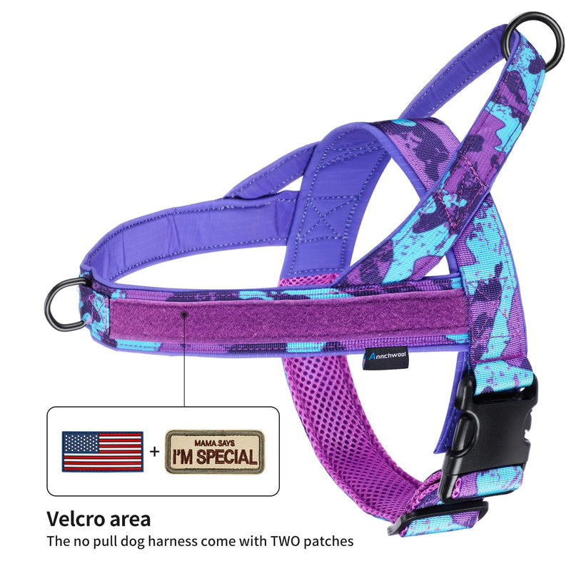 Annchwool No Pull Dog Harness with Padded Handle+5 Ft Leash,Escape Proof and Quick Fit to Adjust Dog Harness,Easy for Training Walking for Small & Medium and Large Dogs(Camo Purple Set,L) L Camo Purple Set - PawsPlanet Australia
