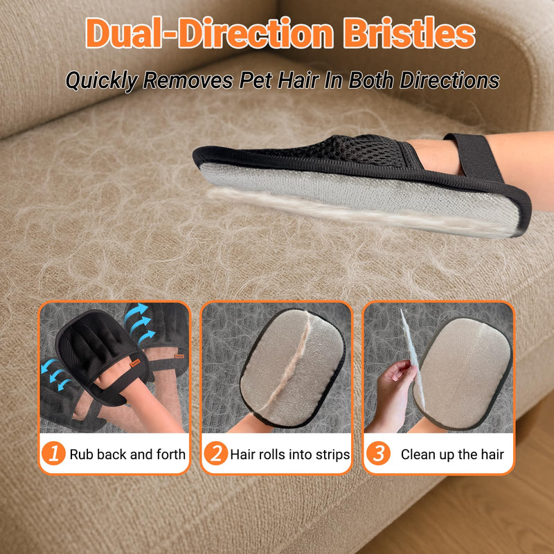 Premium Pet Hair Removal Gloves (2pcs) - Reusable Magic Brush Pet Hair Remover Tool for Laundry, Couch, Carpet, Car Seat - 5-Finger Design 2pcs - PawsPlanet Australia