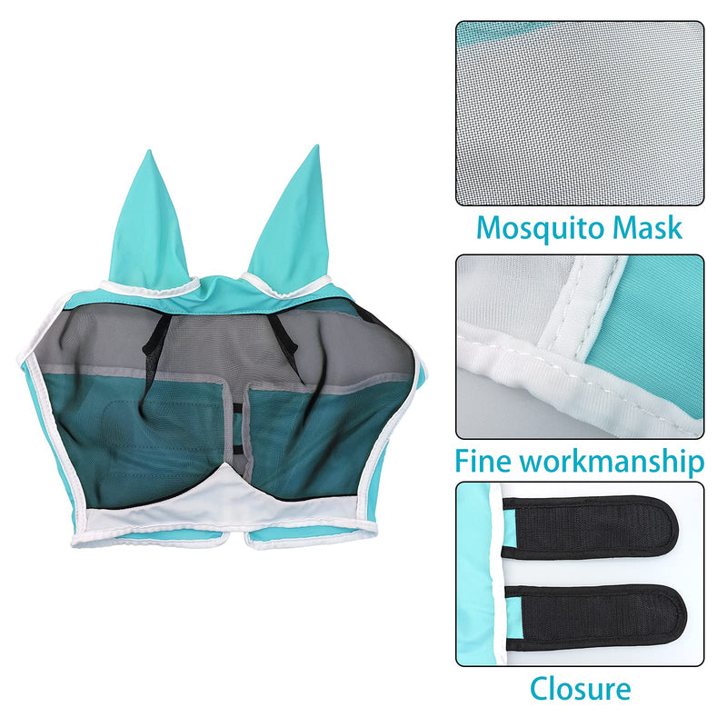 Andiker Soft Mesh Horse Fly Mask with Ears, Breathable Horse Face Mask Protect Eyes and Face (Small, Green) Small - PawsPlanet Australia