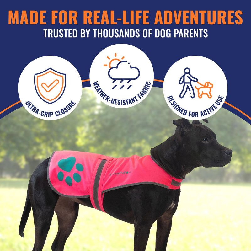SafetyPUP XD Dog Reflective Vest – Hi-Vis Fluorescent Visibility That Helps to Safeguard Your Pet On/Off Leash in Urban & Rural Areas (Pink, X-Large) Pink - PawsPlanet Australia