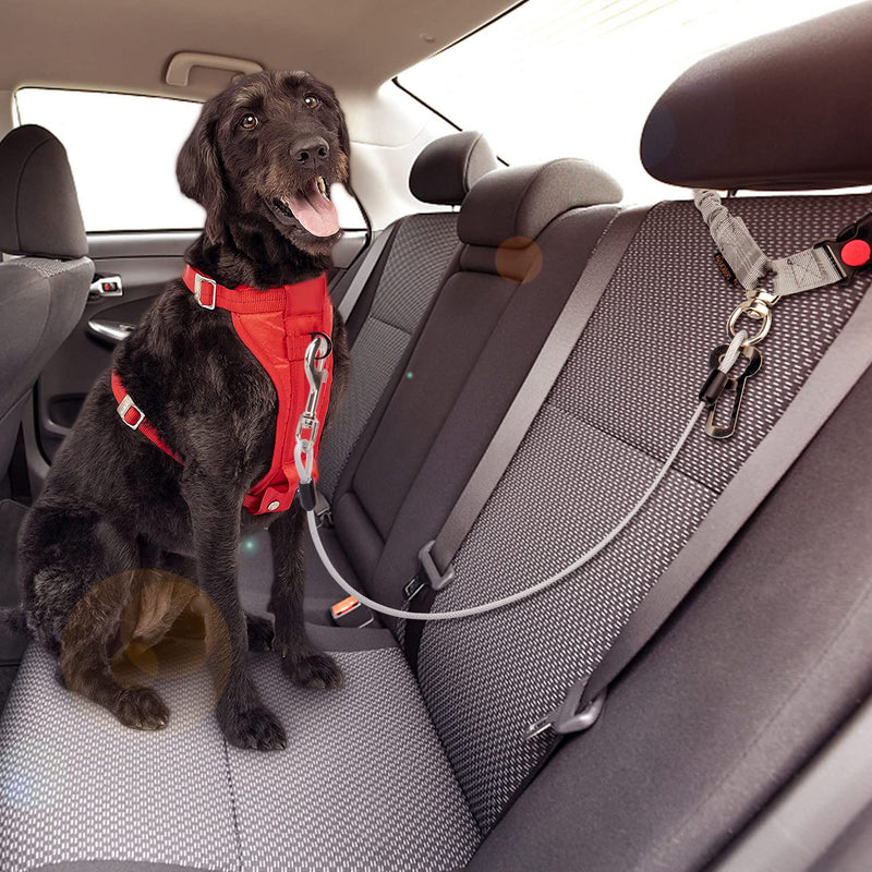 Chew Proof Dog Car Seat Belt, 2 in 1 Steel Cable Dog Car Accessories Headrest Restraint Dog Car Seatbelt for Medium Large Dogs Chewer Heavy Duty Dog Seatbelts for Cars Swivel Attach Gray 2 Pack - PawsPlanet Australia