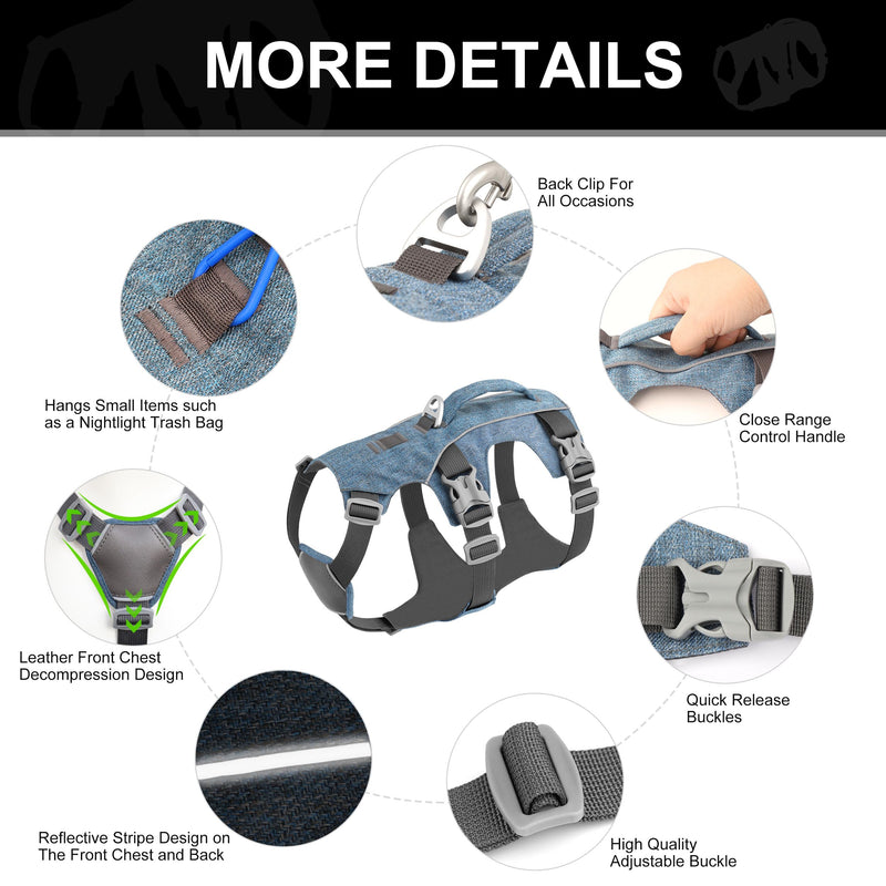 Escape Proof Dog Harness with Handle - Reflective No Pull Dog Vest, Lightweight Full Body Pet Harness Adjustable for Small Dogs Walking,Training(Blue,Chest:14-22") XS: Chest 14-22", Fit 8-12 lbs Blue