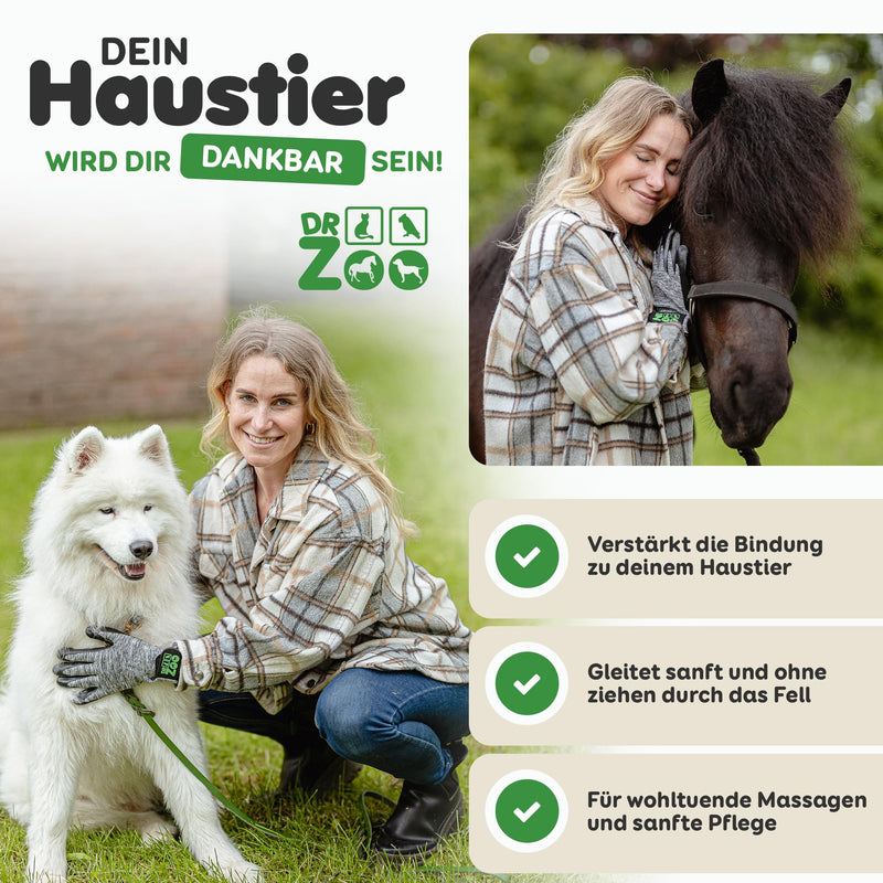 Dr. Zoo Professional grooming gloves; for any pet with short, medium and long hair; can be used as a dog/cat/horse brush or curry comb; grooming glove for removing cat/dog hair