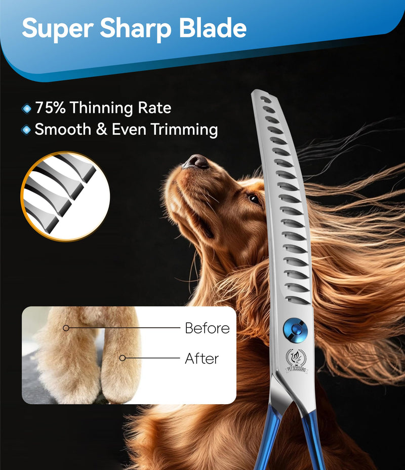 Fenice Peak Curved Chunkers Dog Grooming Scissors with Coating 440C Stainless Steel, 7 inch Professional Chunker Shears，25 Degree of Curved Blade，Dog Trimming Scissors for Grooming Face and Paws 7" - PawsPlanet Australia