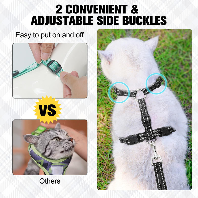 BEAUTYZOO Cat Harness and Leash Set for Walking Escape Proof, Neck Release Adjustable Harness for Kitten Puppy Small Medium Large Cats, Soft Cute Easy Control Small Cat Harness for Cats Boy and Girls M (Chest: 12 - 19") Black - PawsPlanet Australia