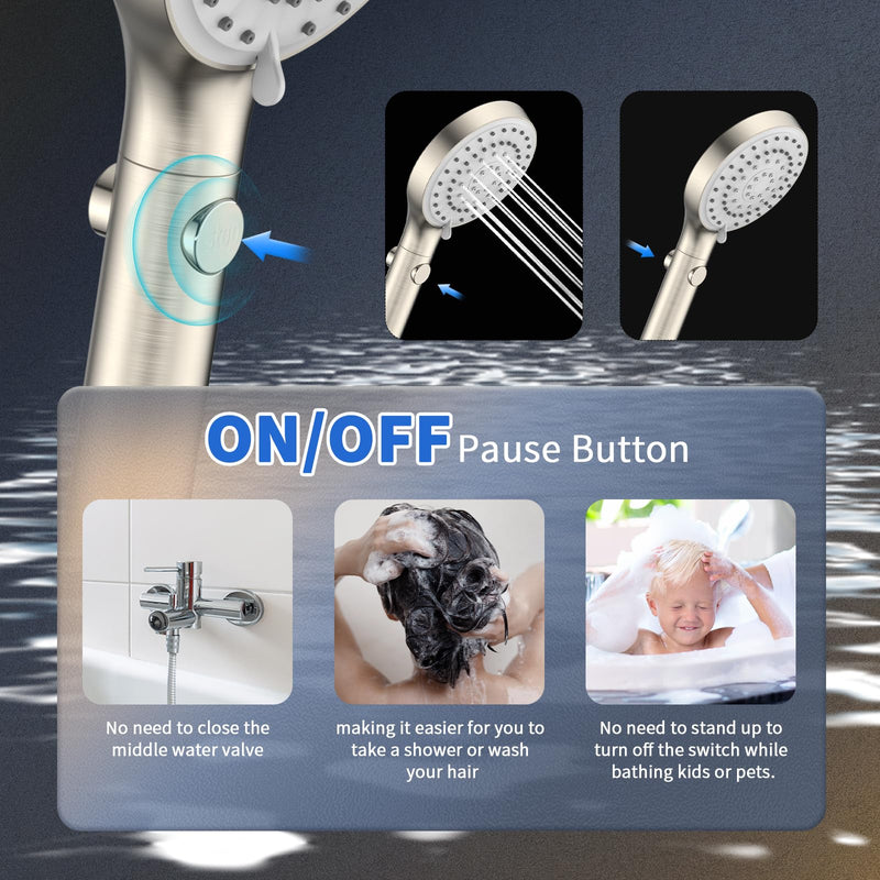 FASDUNT Shower Head with Handheld, High Pressure Handheld Shower Head with 80" Extra Long Stainless Steel Hose & Adjustable Bracket, Showerhead with ON/OFF Switch for Pets Bath, Brushed Nickel 6 Spray-Settings - PawsPlanet Australia