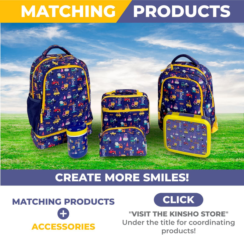 Toddler Backpack for Boys, Cute 13” Daycare PreSchool Kindergarten Elementary School Boy Backpacks, Water Bottle Pocket Holder, Insulated Padded Bags for Toddlers Kids Travel Bag, Blue Yellow Trucks - PawsPlanet Australia