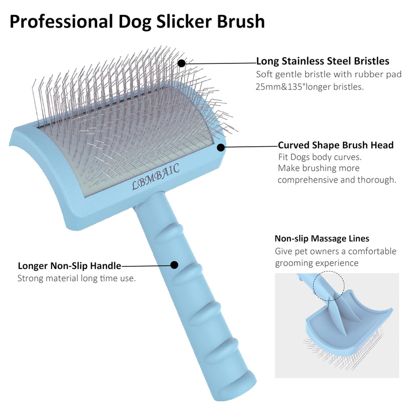 Slicker Brush for Poodles and Goldendoodles - Curved Brush for Thick, Fluffy, Shedding Fur on Dogs and Cats - Soft, Gentle Pins for Grooming (Blue) blue - PawsPlanet Australia