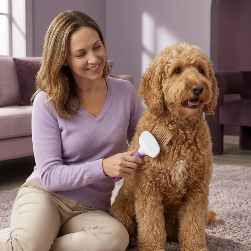 Poodle Pet Slicker Brush - Effortlessly Removes Tangles, Mats & Loose Hair | For Short or Long Hair | Purple