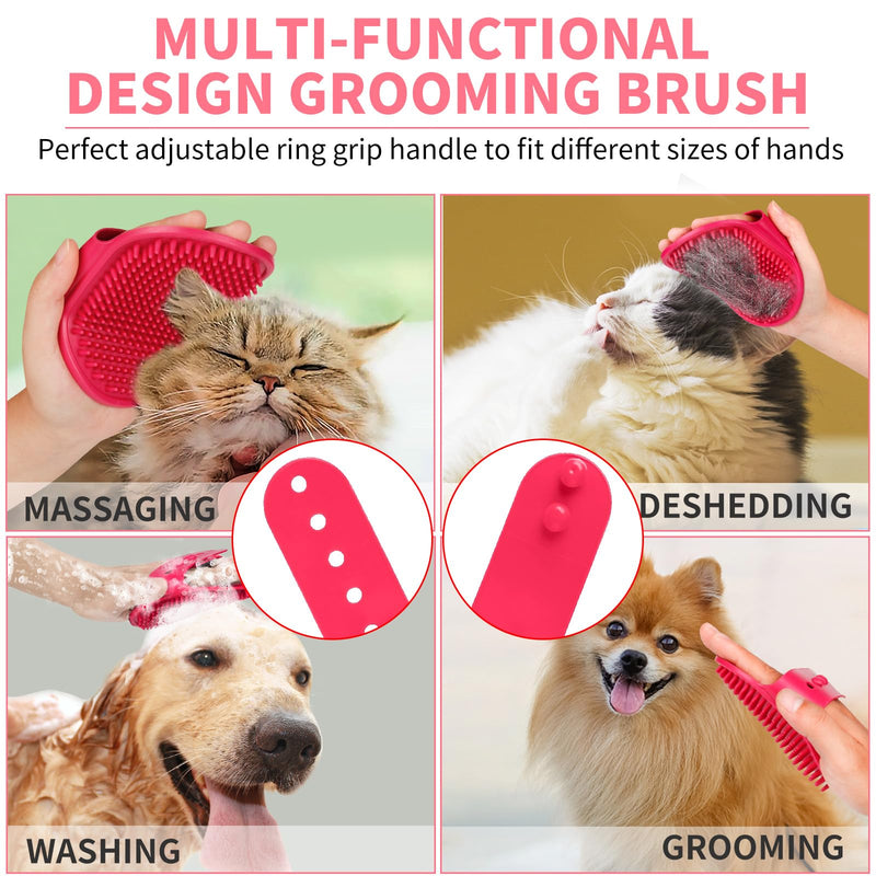 Comotech 6PCS Dog Bath Brush & Dog Toothbrush | Adjustable Handle Shampoo Brush & Scrubber for Short & Long Haired Dogs & Cats | Effectively Solve Odor & Stain Removal Problems (Pink Red Pink) Pink Red Pink - PawsPlanet Australia