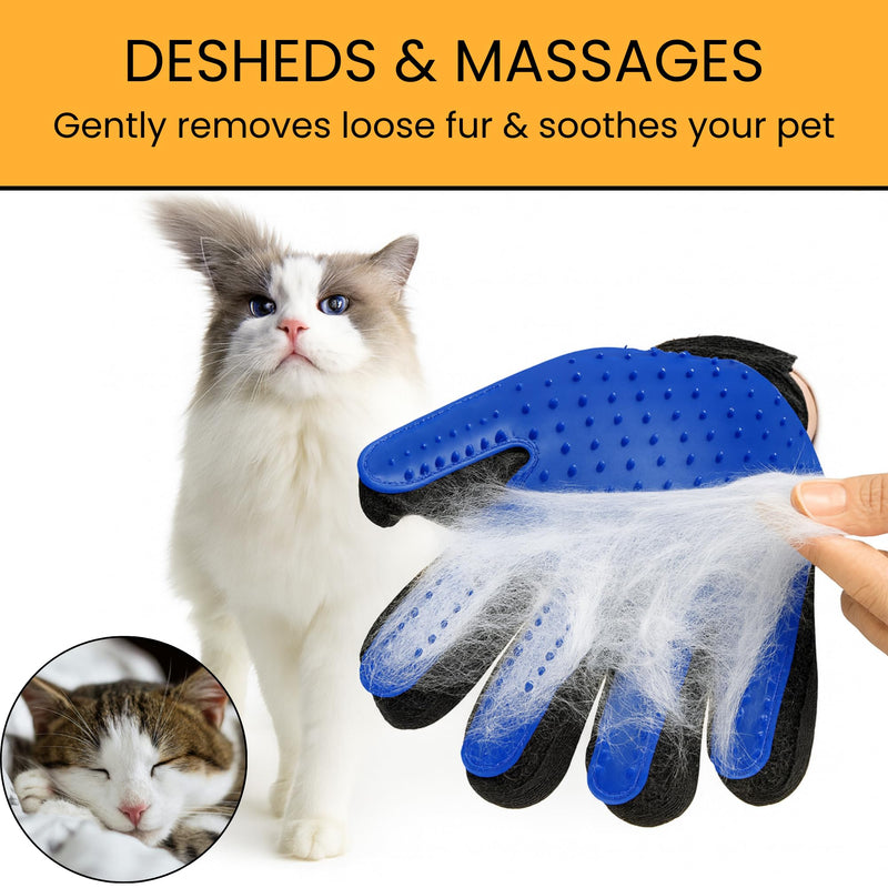 Pet Grooming Glove & Hair Remover Mitt [2 Piece Combo Set] -Deshedding Brush & Fabric Lint Remover for Cats & Dogs – Gentle Massage, Easy Hair Removal from Furniture & Clothes - PawsPlanet Australia